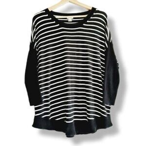 J. CREW 100% Cotton Relaxed Scoop Neck Stripe Top Ribbed Sleeve Sz M